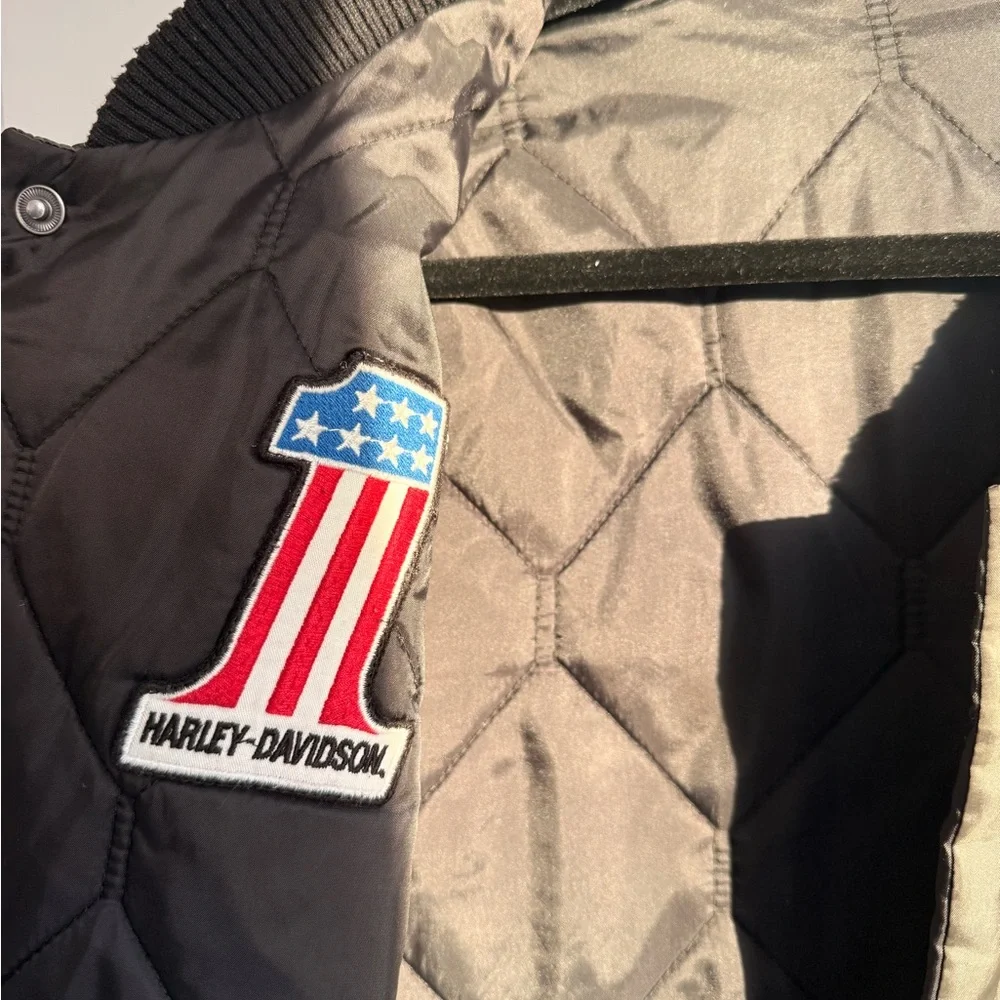 Reversible Harley-Davidson Black Quilted Jacket with Patch - Picture 3 of 5